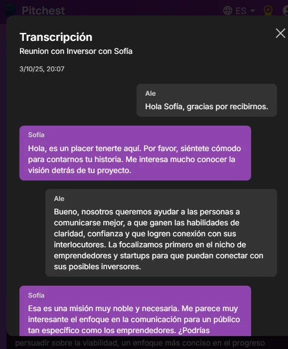 Conversation transcript screen